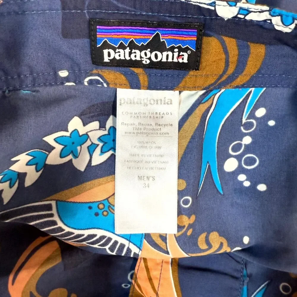 Patagonia Blue Tropical Fish Swim Board Shorts Mens Size 34‎